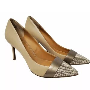 Audrey Brooke Leather Nude Snake Print Toe Pointed Toe Sexy Heels size 6